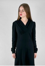 40's Vintage Antique Black Crepe Long Sleeve Midi Dress
